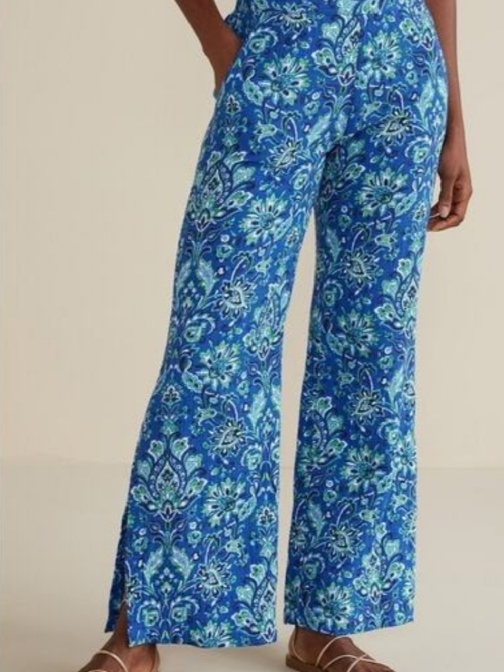 Soft Surroundings Blue and Green Paisley Lightweight Pants